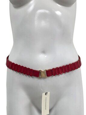 Anthropologie The Tabitha Stretch Leather Belt, Red, Elastic, Size Small, NWT